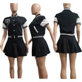 SC Casual Baseball Jacket Pleated Mini Skirt 2 Piece Sets NYF-8103