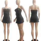 SC Sexy Strapless Lace-Up Bodycon Mini Dress NYF-8105