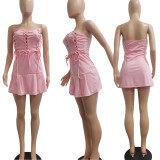 SC Sexy Strapless Lace-Up Bodycon Mini Dress NYF-8105