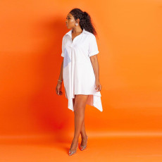 SC White Short Sleeve Irregular Shirt Dress ORY-5130-1