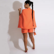 SC Solid Cloak Coat And Shorts Two Piece Sets NY-2332