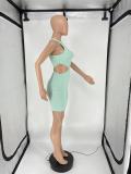 SC Plus Size Solid Sleeveless Hollow Slim Mini Dress SLF-7041