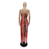 SC Tie Dye Print Cross Strap Sleeveless Maxi Dress CJF-3059