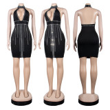 SC Plus Size Black Hot Drilling Halter Night Club Dress NY-2321