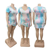SC Plus Size Tie-dye Print Short Sleeve Dress GDYF-6955