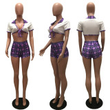 SC Plaid Print Bow-Tie Ctop Top Mini Shorts 2 Piece Sets MAE-2134