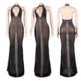 SC Plus Size Hot Drilling Halter See Through Night Club Dress NY-2319