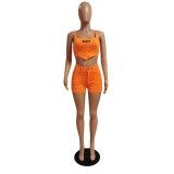 SC Body Letter Print Vest Top And Shorts 2 Piece Sets GCNF-00231