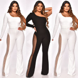 SC Sexy Mesh Patchwork Hot Drilling One Shoulder Jumpsuit MA-Y479