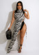 SC Zebra Stripe Sleeveless High Split Maxi Dress SHD-9812