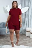 SC Plus Size Solid Lace-Up T Shirt And Shorts 2 Piece Sets TK-6226
