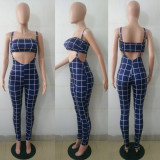 SC Plaid Tube Top+Strap Jumpsuit 2 Piece Sets BN-9065