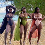 SC Sexy Solid Swimsuit With Long Cloak 2 Piece Sets PHF-13276