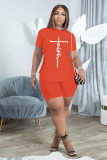 SC Plus Size Letter Lace-Up T Shirt And Shorts 2 Piece Sets ADTK-6227