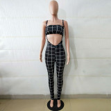 SC Plaid Tube Top+Strap Jumpsuit 2 Piece Sets BN-9065