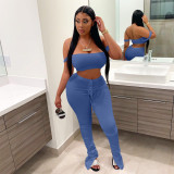 SC Solid Sexy Crop Top Stacked Pants 2 Piece Sets YIM-251