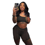 SC Sexy Mesh See Through Tank Top And Shorts 2 Piece Sets XYF-9133