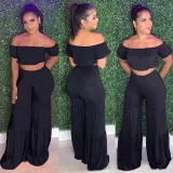SC Solid Short Sleeve Wide Leg Pants Two Piece Sets MDF-5294