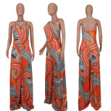 SC Sexy Printed Wide Leg Straps Jumpsuit YD-8571