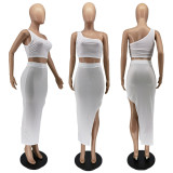 SC Solid One Shoulder Irregular Long Skirt 2 Piece Sets WSM-5306