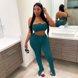 SC Solid Sexy Crop Top Stacked Pants 2 Piece Sets YIM-251