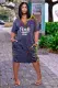 SC Plus Size Pink Letter Ink Jet Print V Neck Loose Dress NYF-8106