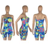 SC Letter Print Strapless Tube Romper LM-8313