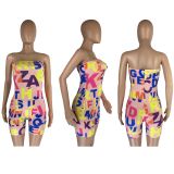 SC Letter Print Strapless Tube Romper LM-8313