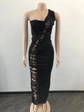 SC Sexy One Shoulder Hollow Out Slim Maxi Dress OSM-3336