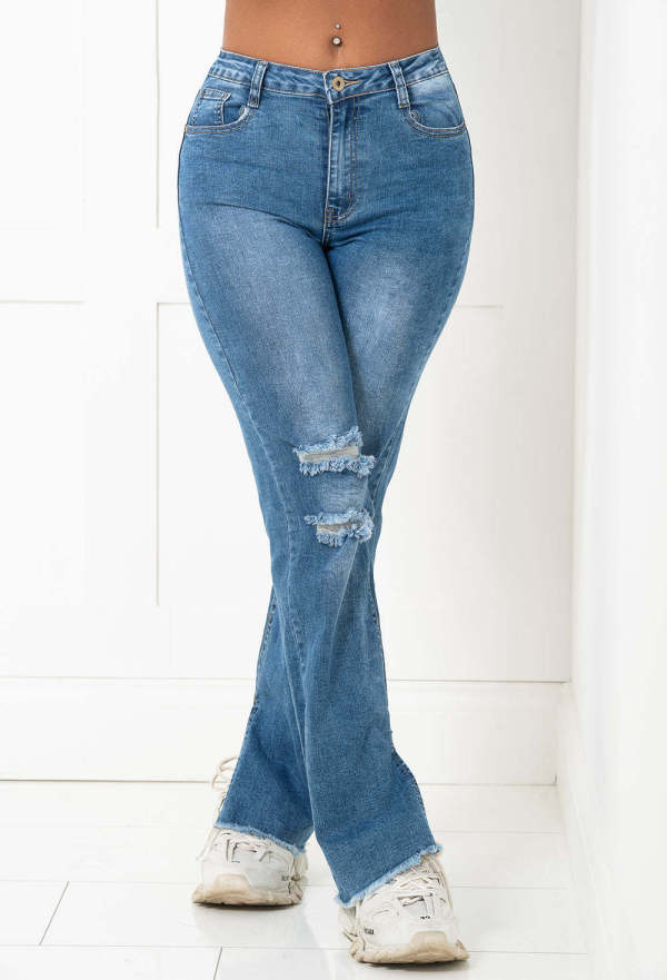 SC Plus Size Denim Ripped Hole Mid-Waist Jean Pants LX-5511