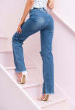 SC Plus Size Denim Ripped Hole Mid-Waist Jean Pants LX-5511