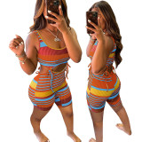 SC Colorful Striped Sleeveless Hollow Romper GLF-10089