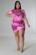 SC Plus Size Houndstooth Print Drawstring Short Sleeve Mini Dress OSM-5300