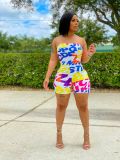 SC Letter Print Strapless Tube Romper LM-8313