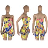 SC Letter Print Strapless Tube Romper LM-8313