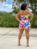 SC Letter Print Strapless Tube Romper LM-8313