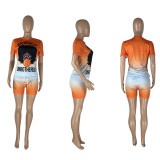 SC Gradient Printed T Shirt And Shorts 2 Piece Sets NYMF-264