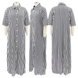 SC Plus Size Mid-Sleeve Loose Striped Shirt Long Dress HNIF-041