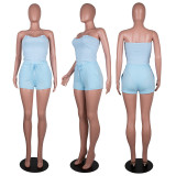 SC Solid Strapless Bodysuit+Shorts 2 Piece Sets MA-Y441
