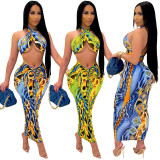 SC Sexy Printed Wrap Chest Long Skirt 2 Piece Sets SH-390283