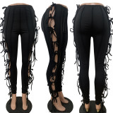 SC Black High Waist Lace-Up Hollow Out Pencil Pants LSD-82032