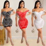 SC Sexy Hot Drilling Tassel Hollow Night Club Dress BY-5645