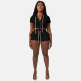 SC Solid Hooded Zipper Two Piece Shorts Set CH-8210