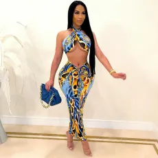 SC Sexy Printed Wrap Chest Long Skirt 2 Piece Sets SH-390283