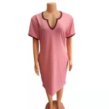 SC Plus Size Short Sleeve V Neck Casual Dress FST-7268