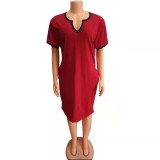 SC Plus Size Short Sleeve V Neck Casual Dress FST-7268
