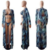 SC Floral Print Bikinis With Long Cloak 3 Piece Sets LSL-6080