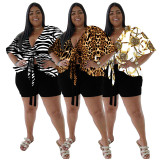 SC Plus Size Printed Tie-Up Two Piece Shorts Set NNWF-7471