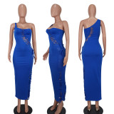 SC Fashion Sexy Single Shoulder Hollow Solid Color Maxi Dress YD-8577