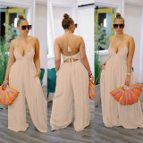 SC Plus Size Casual Loose Solid Color Halter Jumpsuits YH-5252